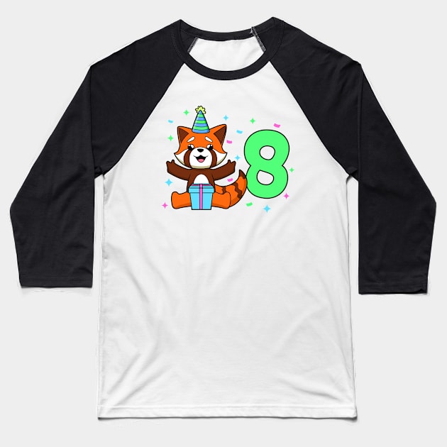 I am 8 with red panda - kids birthday 8 years old Baseball T-Shirt by Modern Medieval Design